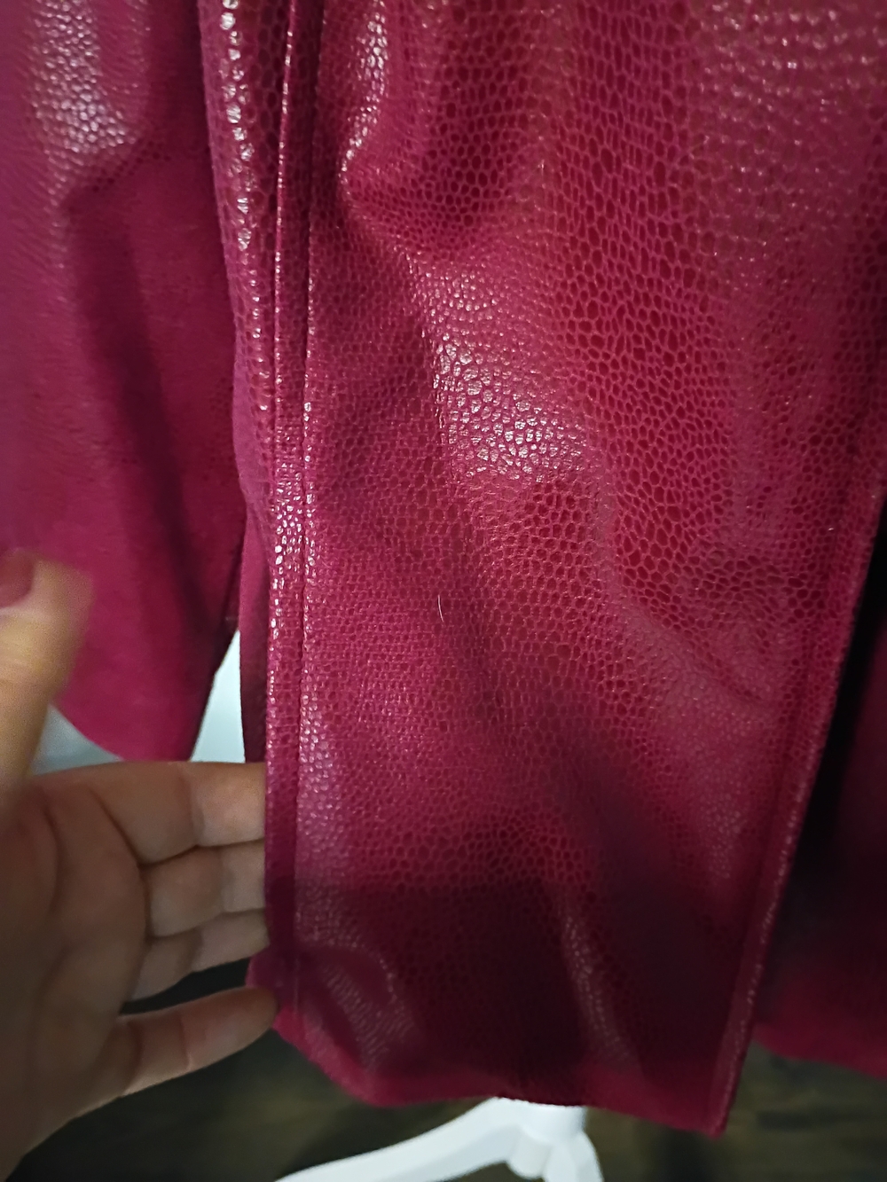 Kim Rogers Deep Berry Faux Leather Open-Front Jacket - Picture 4 of 11